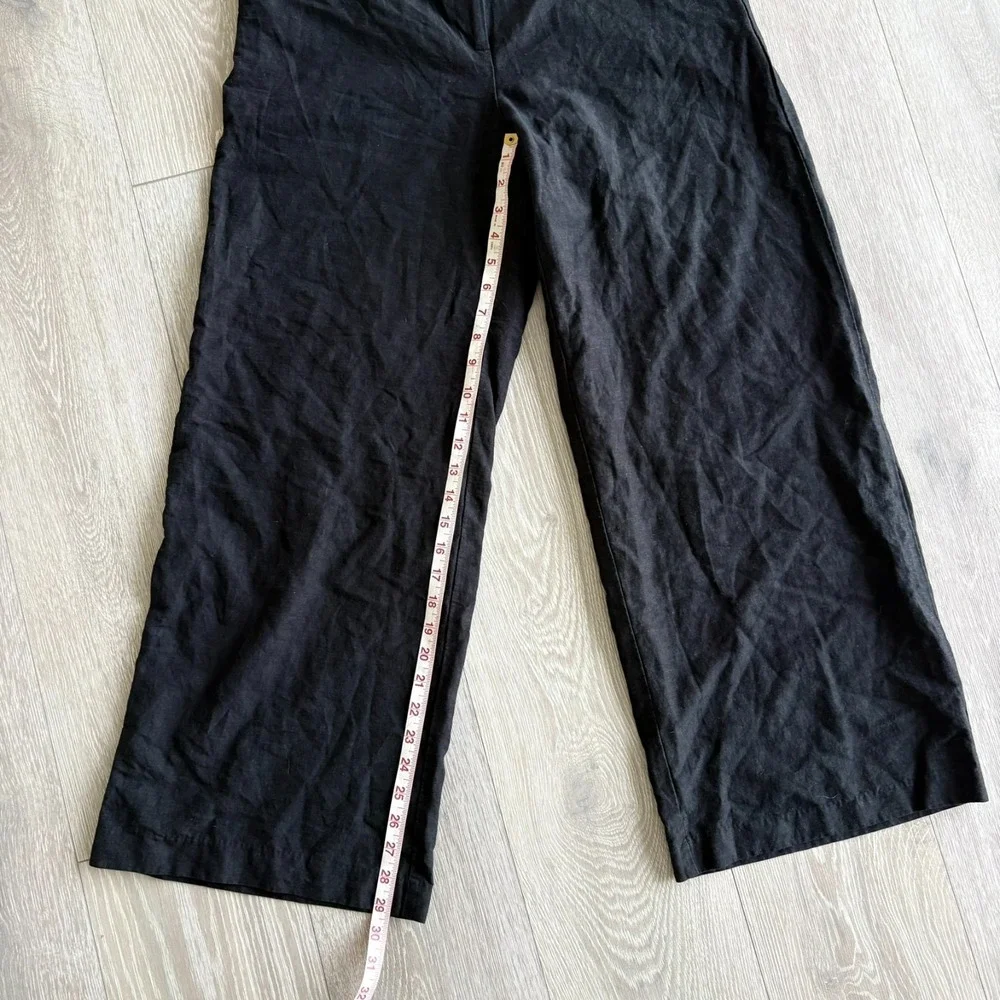 H&M Womens Black High Rise Relaxed Fit Linen Blend Wide Leg Trouser Pants Sz 10